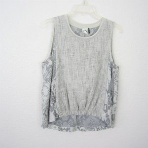 Anthropologie S Akemi + Kin Mixed Media Cotton Tank Blouse Gray Cream Airy EUC